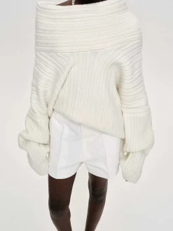 Source Unknown Accessoires-Becca Pull Surdimensionne En Tricot A Rouleau Haut, Blanc