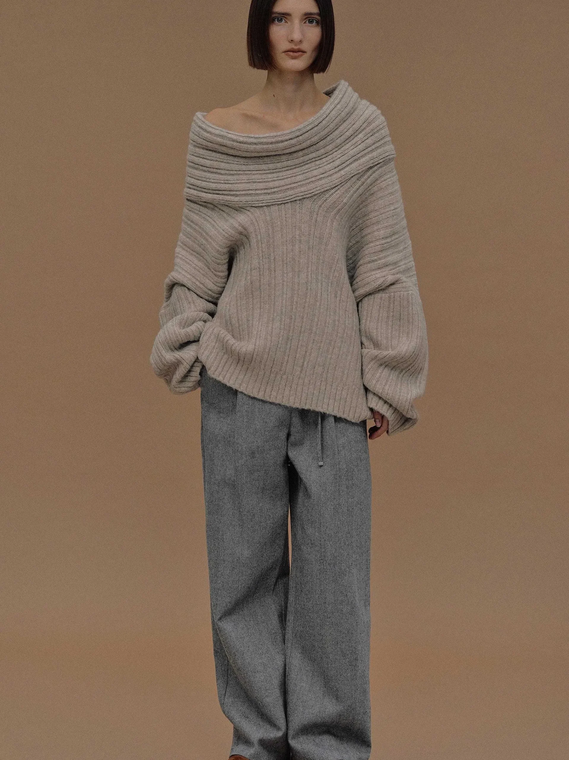 Source Unknown Accessoires-Becca Pull Surdimensionne En Tricot A Rouleau Haut, Noix De Coco