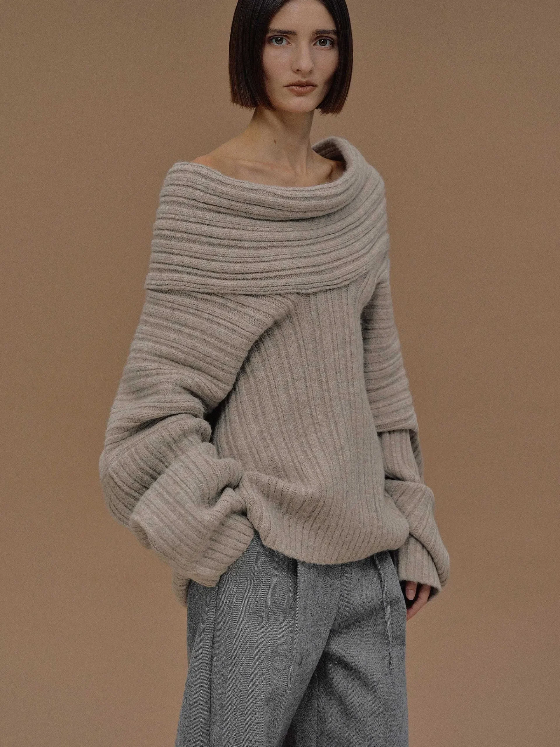 Source Unknown Accessoires-Becca Pull Surdimensionne En Tricot A Rouleau Haut, Noix De Coco