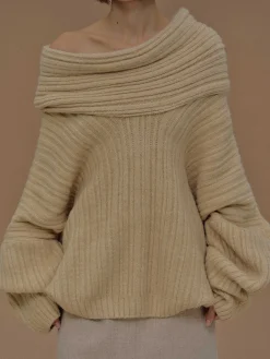 Source Unknown Accessoires-Becca Pull Surdimensionne En Tricot A Rouleau Haut, Beurre