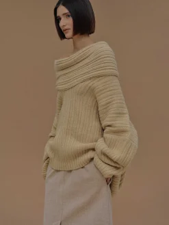 Source Unknown Accessoires-Becca Pull Surdimensionne En Tricot A Rouleau Haut, Beurre
