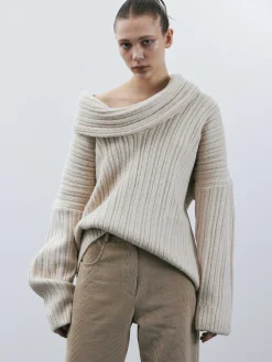 Source Unknown Accessoires-Becca Pull Surdimensionne En Tricot A Rouleau Haut, Bouleau