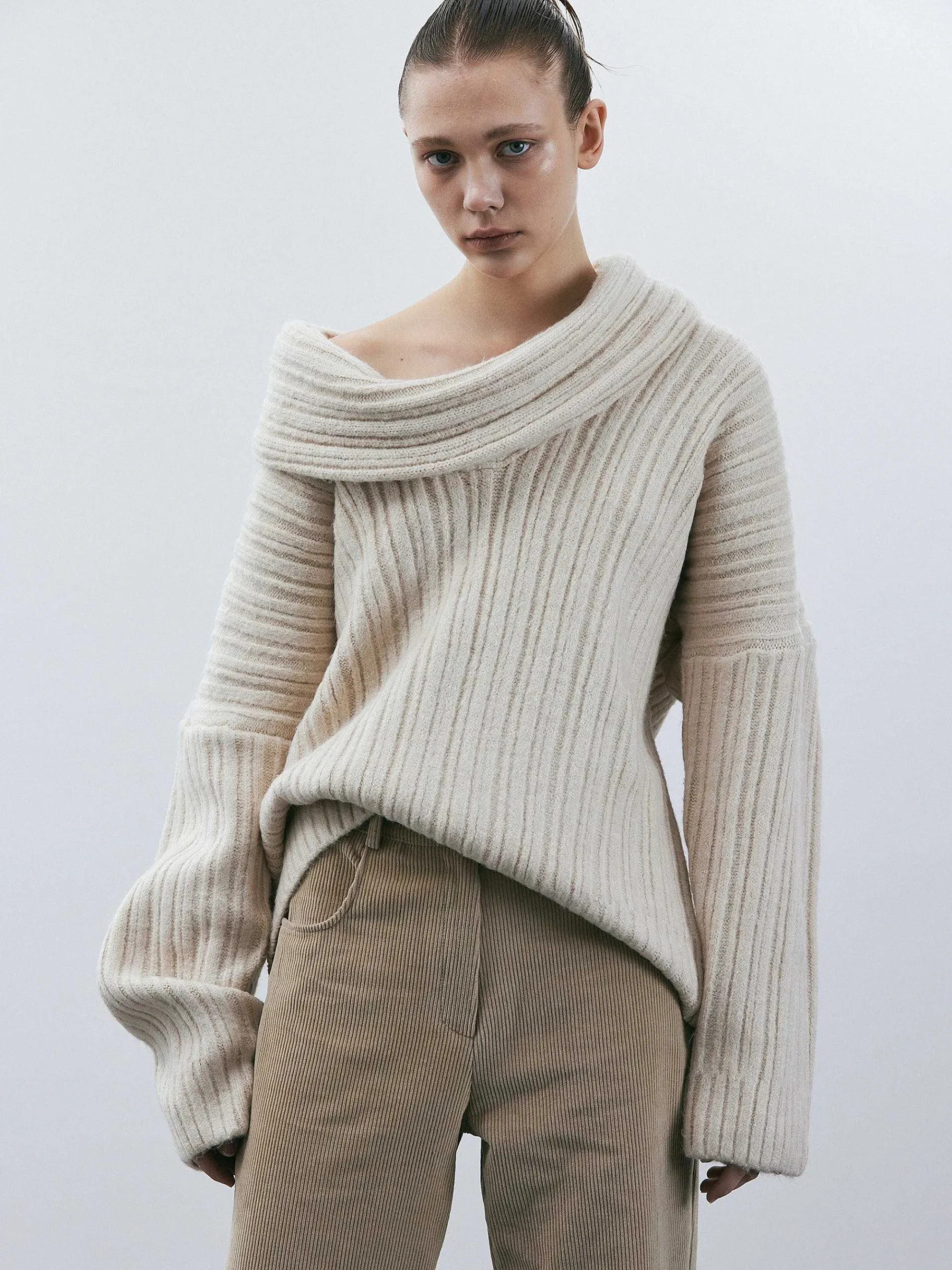 Source Unknown Accessoires-Becca Pull Surdimensionne En Tricot A Rouleau Haut, Bouleau