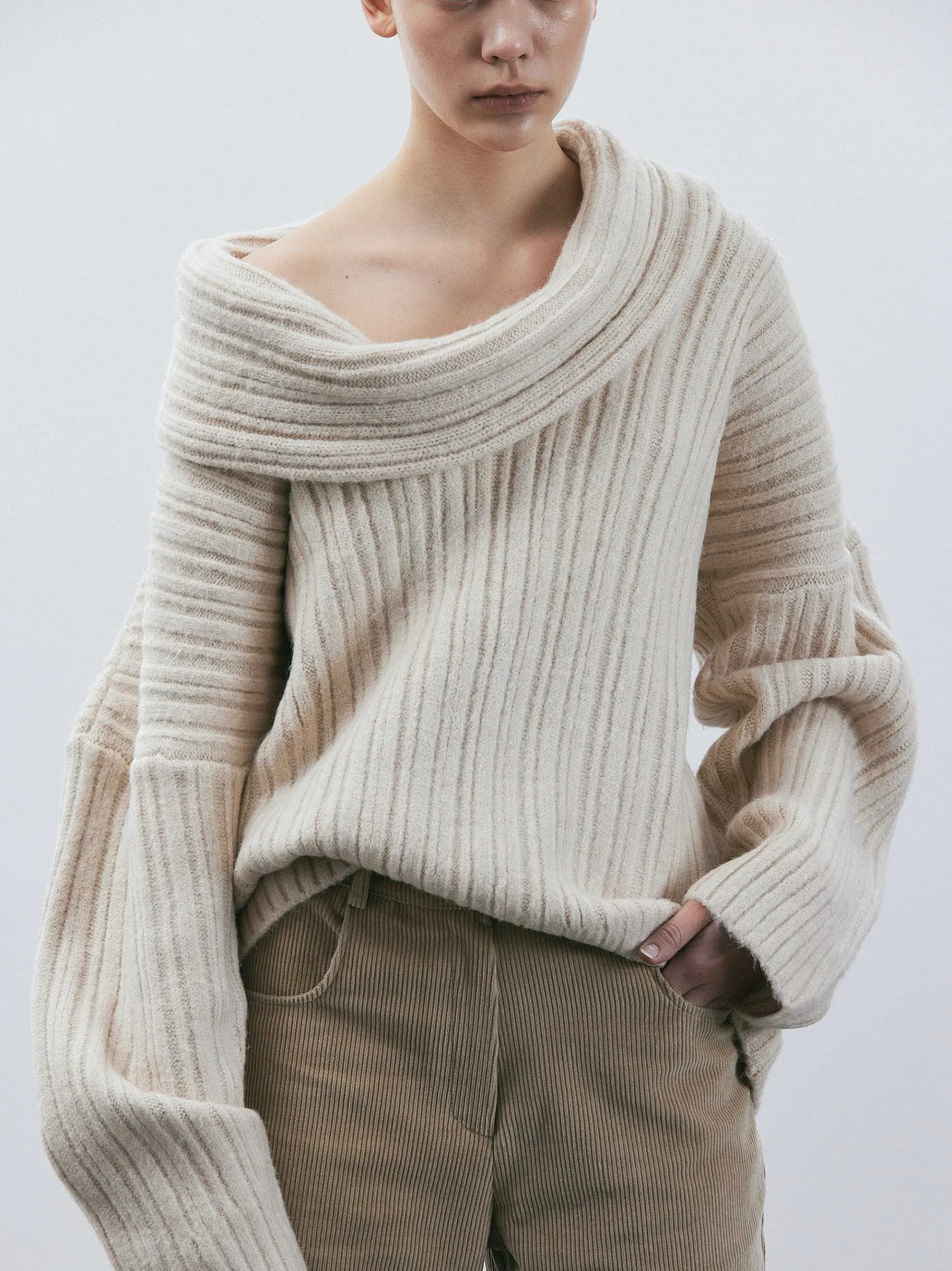 Source Unknown Accessoires-Becca Pull Surdimensionne En Tricot A Rouleau Haut, Bouleau