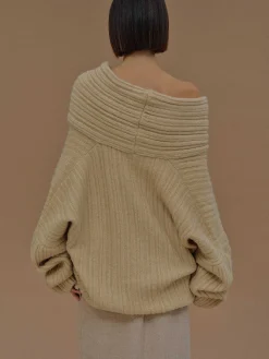 Source Unknown Accessoires-Becca Pull Surdimensionne En Tricot A Rouleau Haut, Beurre