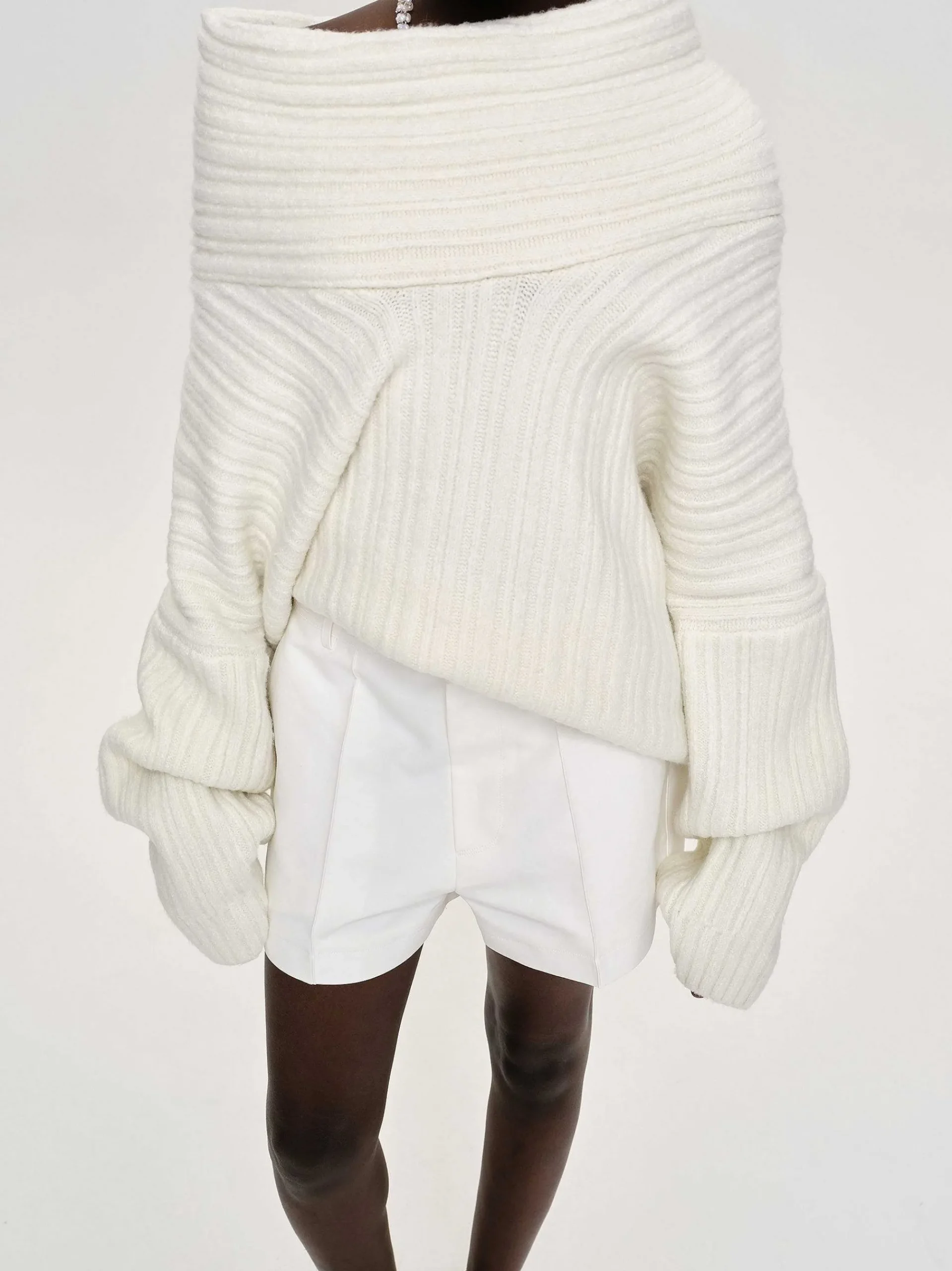 Source Unknown Accessoires-Becca Pull Surdimensionne En Tricot A Rouleau Haut, Blanc