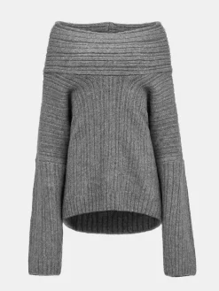 Source Unknown Accessoires-Becca Pull Surdimensionne En Tricot A Rouleau Haut, Gris Tempete