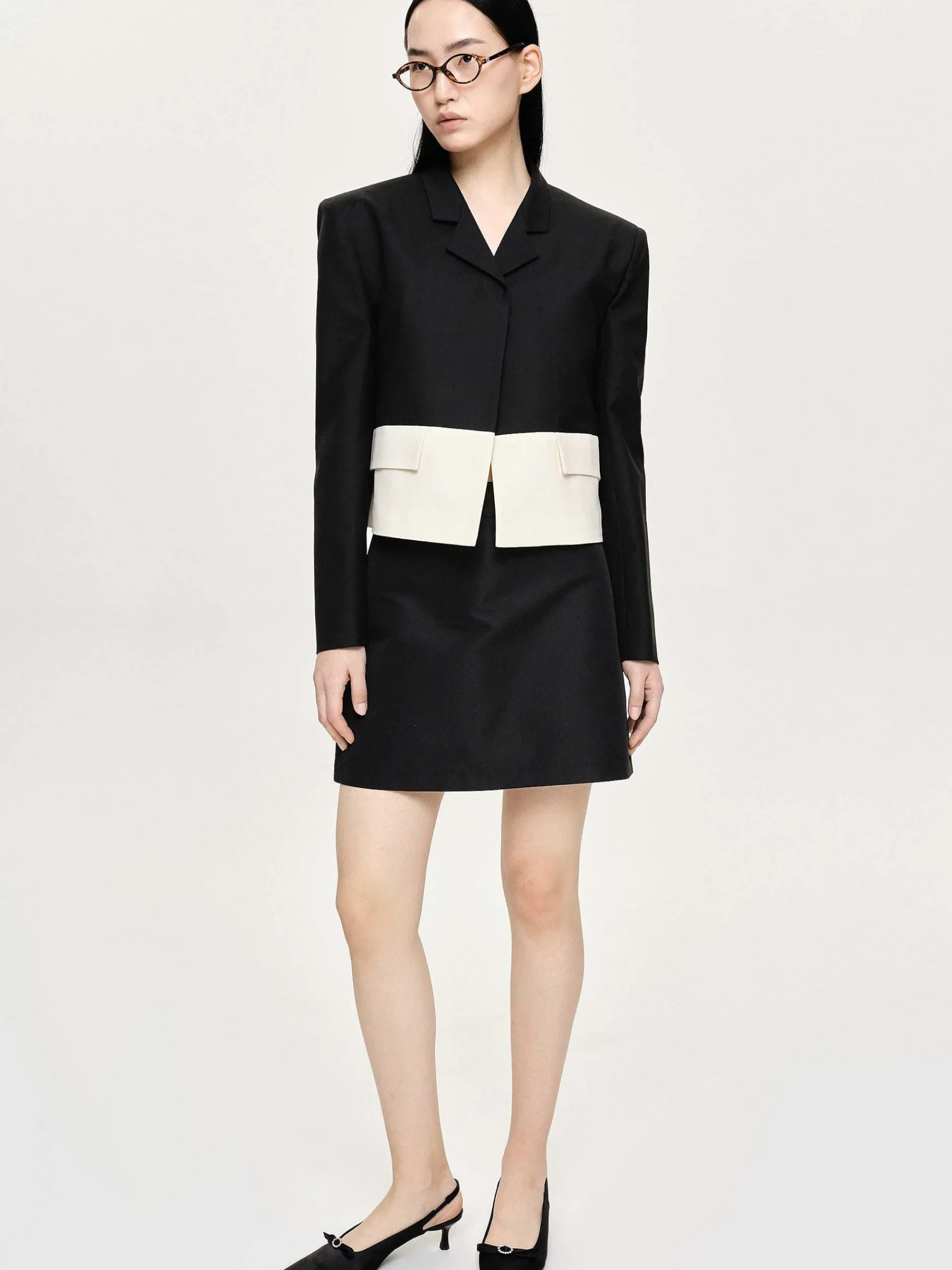 Source Unknown Accessoires-Blazer Bicolore, Noir/Ivoire