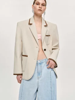 Source Unknown Vêtements-Blazer Borde De Cuir, Toile