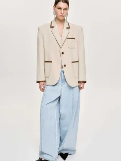 Source Unknown Vêtements D'Exterieur-Blazer Borde De Cuir, Toile