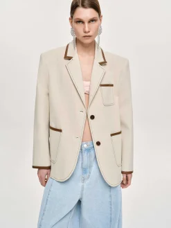 Source Unknown Vêtements D'Exterieur-Blazer Borde De Cuir, Toile