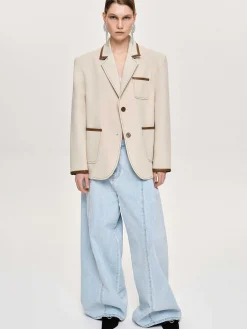 Source Unknown Coordonnées-Blazer Borde De Cuir, Toile