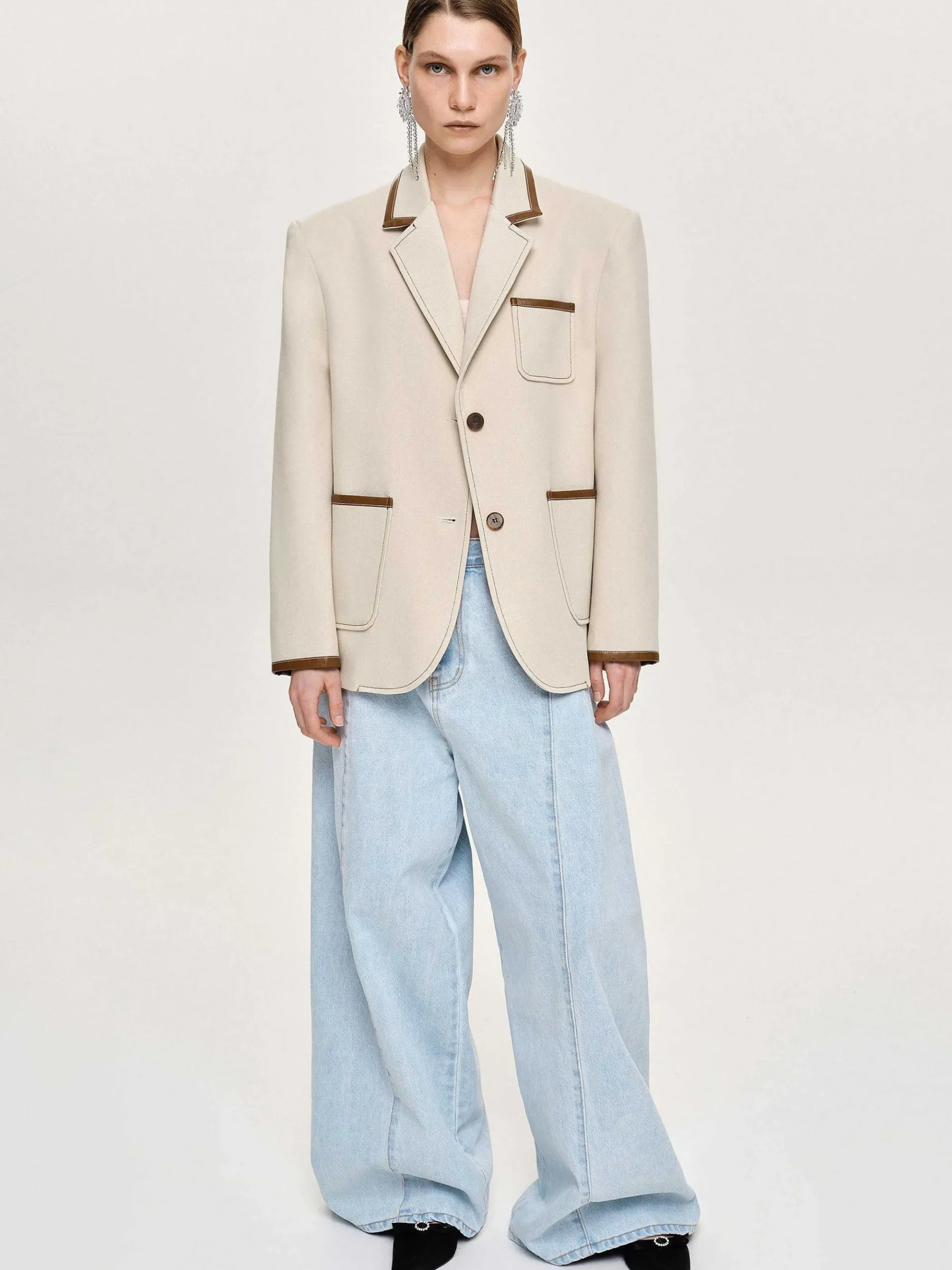 Source Unknown Coordonnées-Blazer Borde De Cuir, Toile