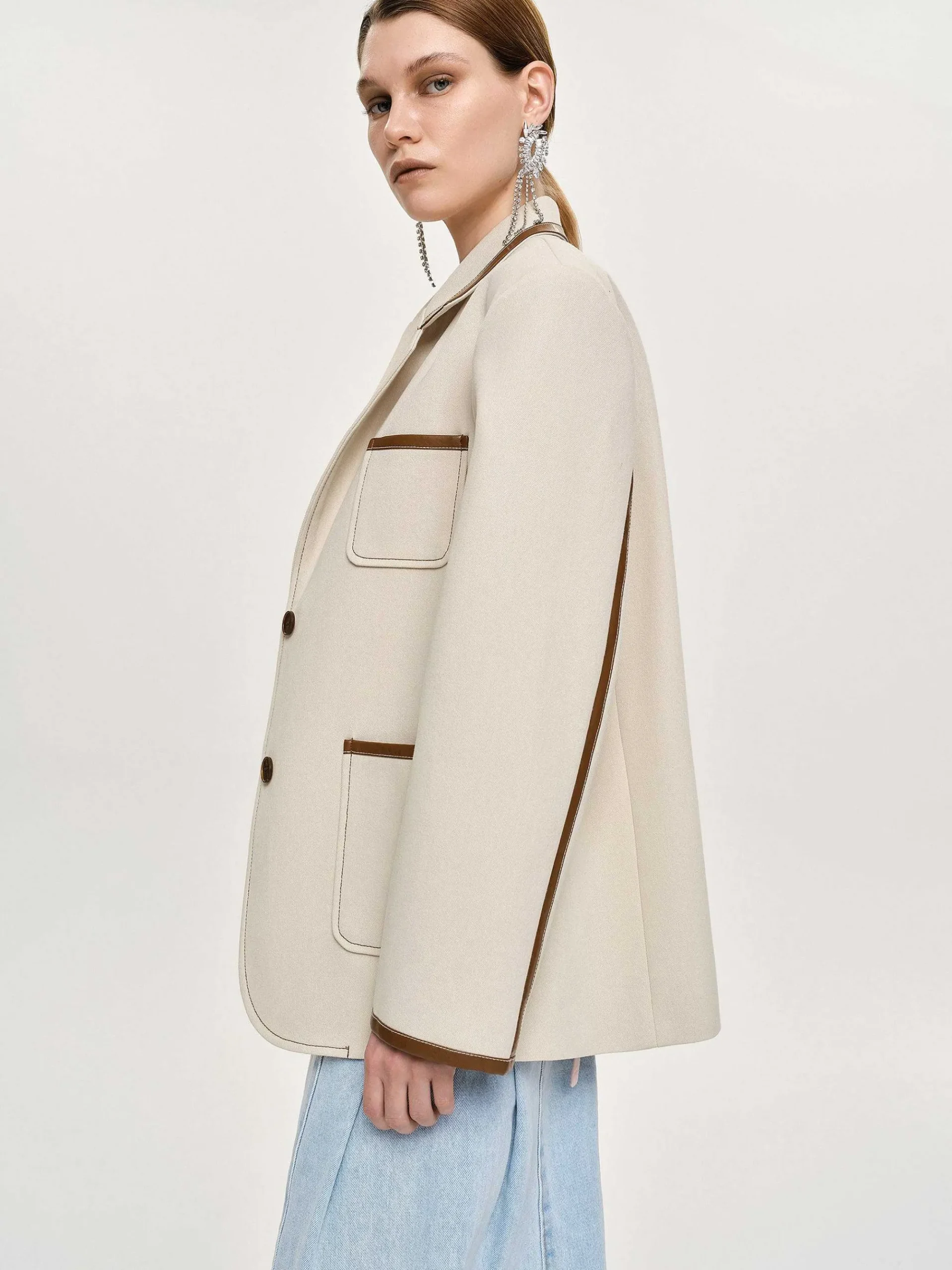 Source Unknown Coordonnées-Blazer Borde De Cuir, Toile