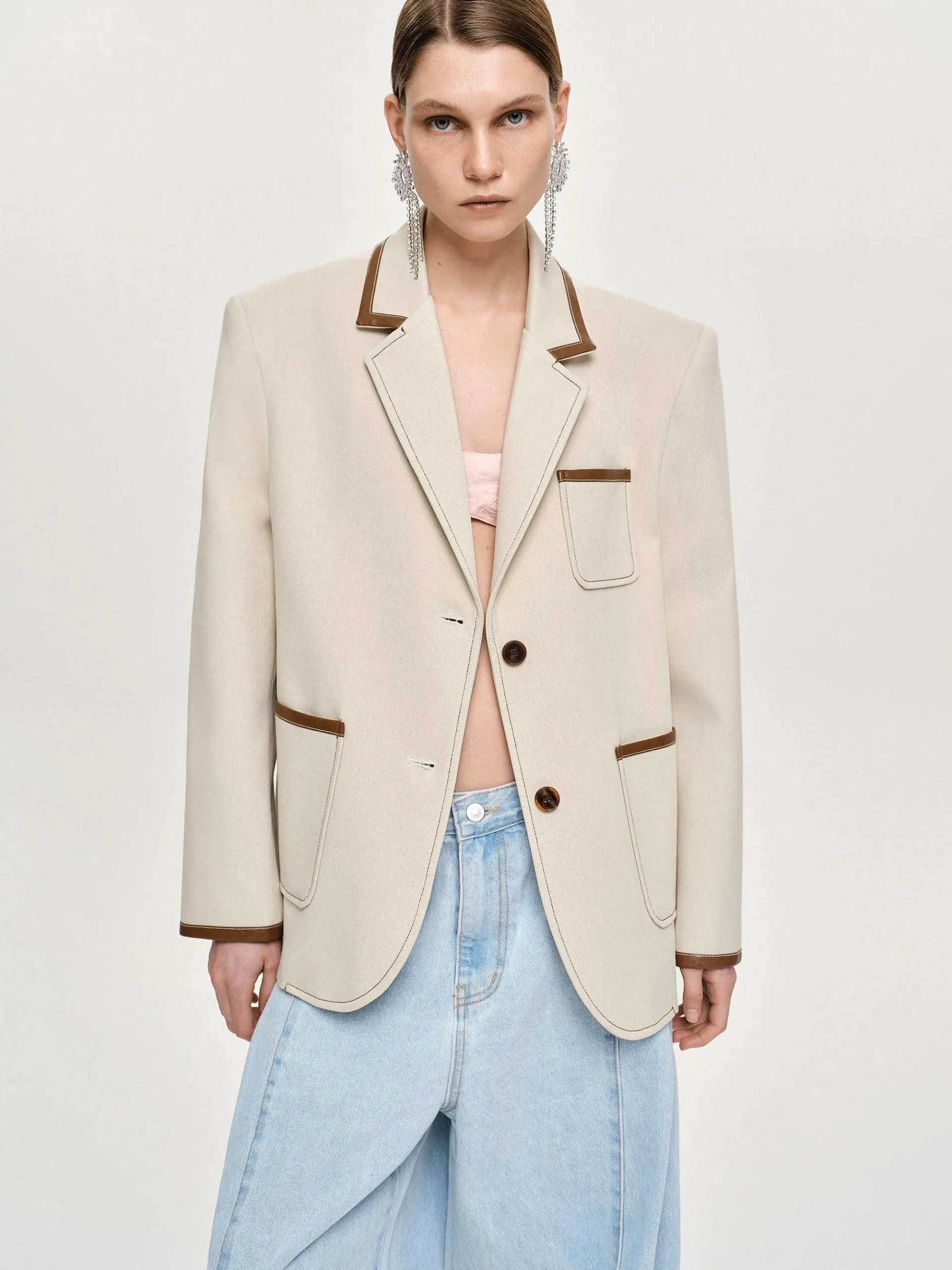 Source Unknown Coordonnées-Blazer Borde De Cuir, Toile