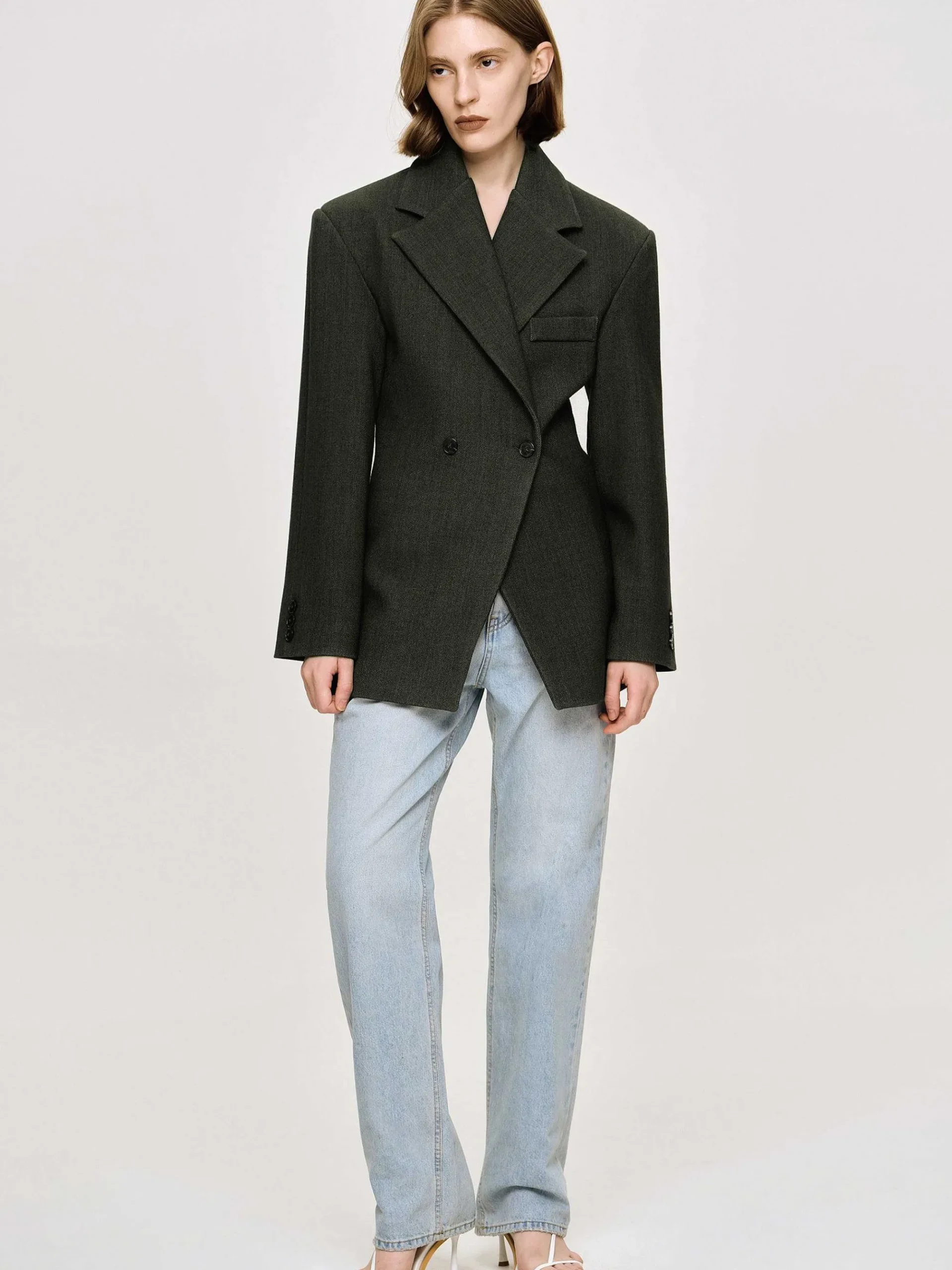 Source Unknown Vêtements D'Exterieur-Blazer Cintre A Double Boutonnage Nangy, Gris Charbon