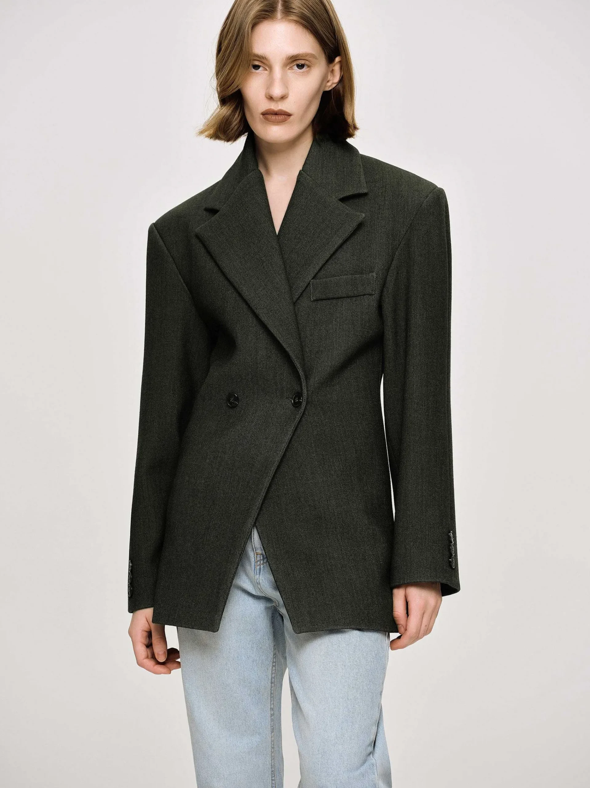 Source Unknown Vêtements D'Exterieur-Blazer Cintre A Double Boutonnage Nangy, Gris Charbon
