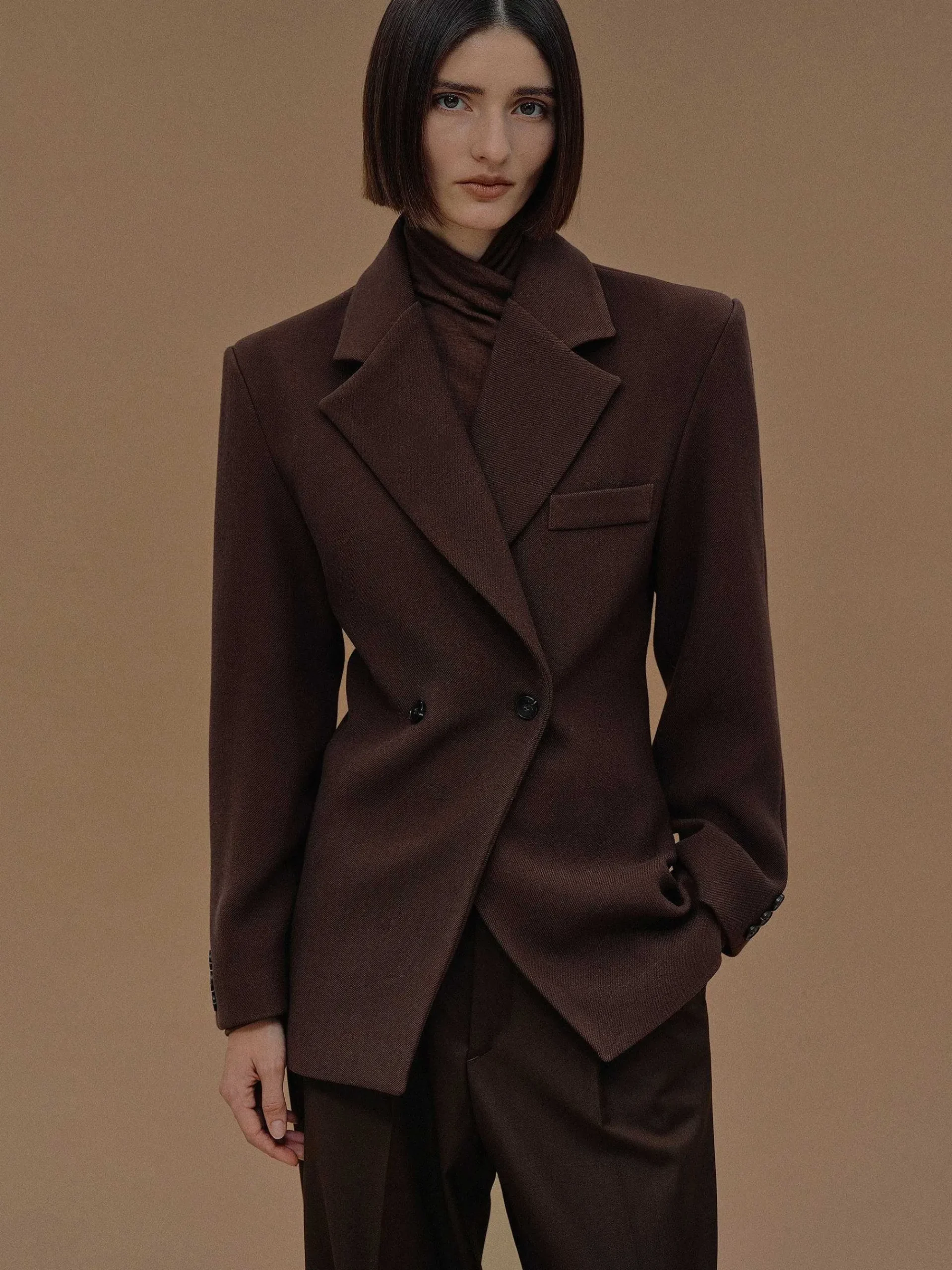 Source Unknown Vêtements D'Exterieur-Blazer Cintre A Double Boutonnage Nangy, Noix De Pecan