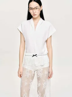 Source Unknown Hauts-Blouse En Crepe A Col En V, Blanc