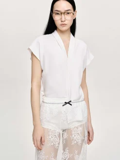 Source Unknown Vêtements-Blouse En Crepe A Col En V, Blanc