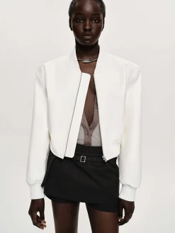 Source Unknown Vêtements D'Exterieur-Blouson Aviateur En Similicuir, Blanc