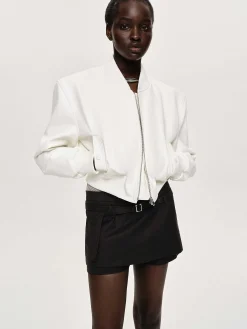 Source Unknown Vêtements D'Exterieur-Blouson Aviateur En Similicuir, Blanc