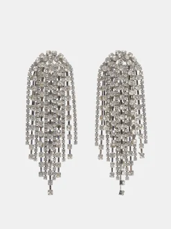 Source Unknown Accessoires-Boucles D'Oreilles Longues En Strass, Argent