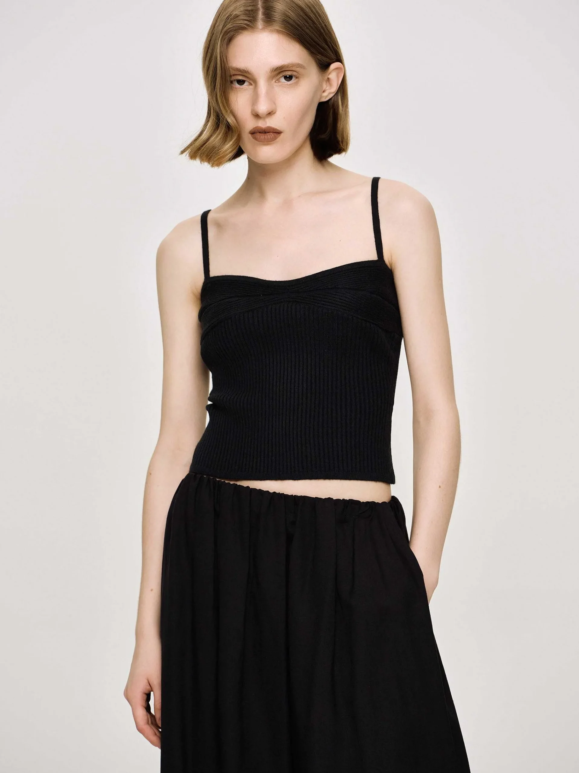 Source Unknown Tricots-Camisole En Tricot Cotele, Noir