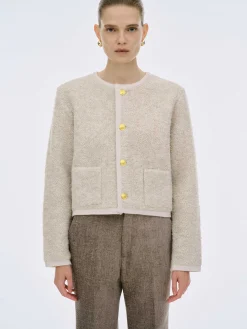 Source Unknown Tricots-Cardigan En Laine De Tonte Mogador, Melange Beige