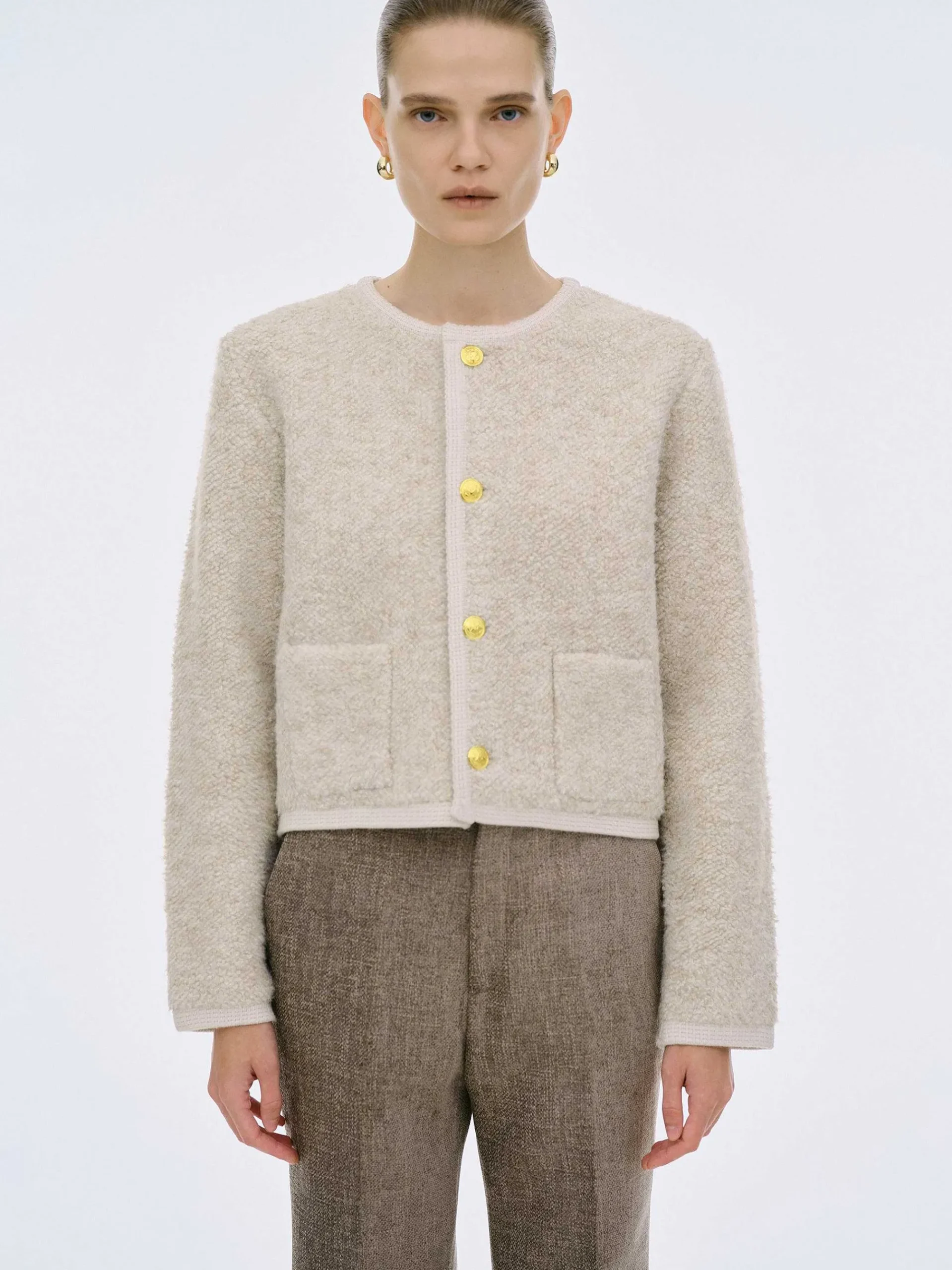 Source Unknown Tricots-Cardigan En Laine De Tonte Mogador, Melange Beige
