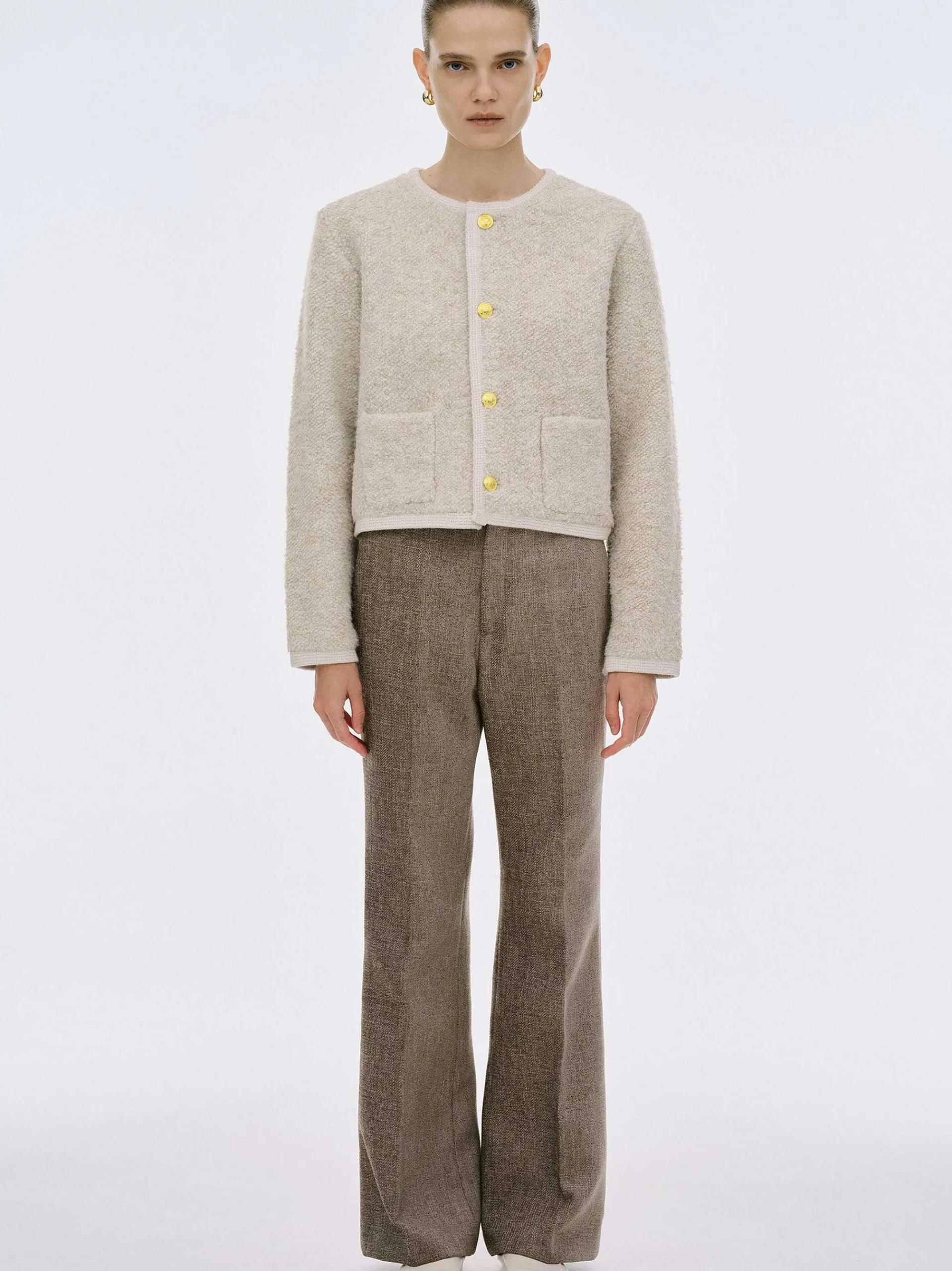 Source Unknown Tricots-Cardigan En Laine De Tonte Mogador, Melange Beige