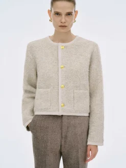 Source Unknown Tricots-Cardigan En Laine De Tonte Mogador, Melange Beige