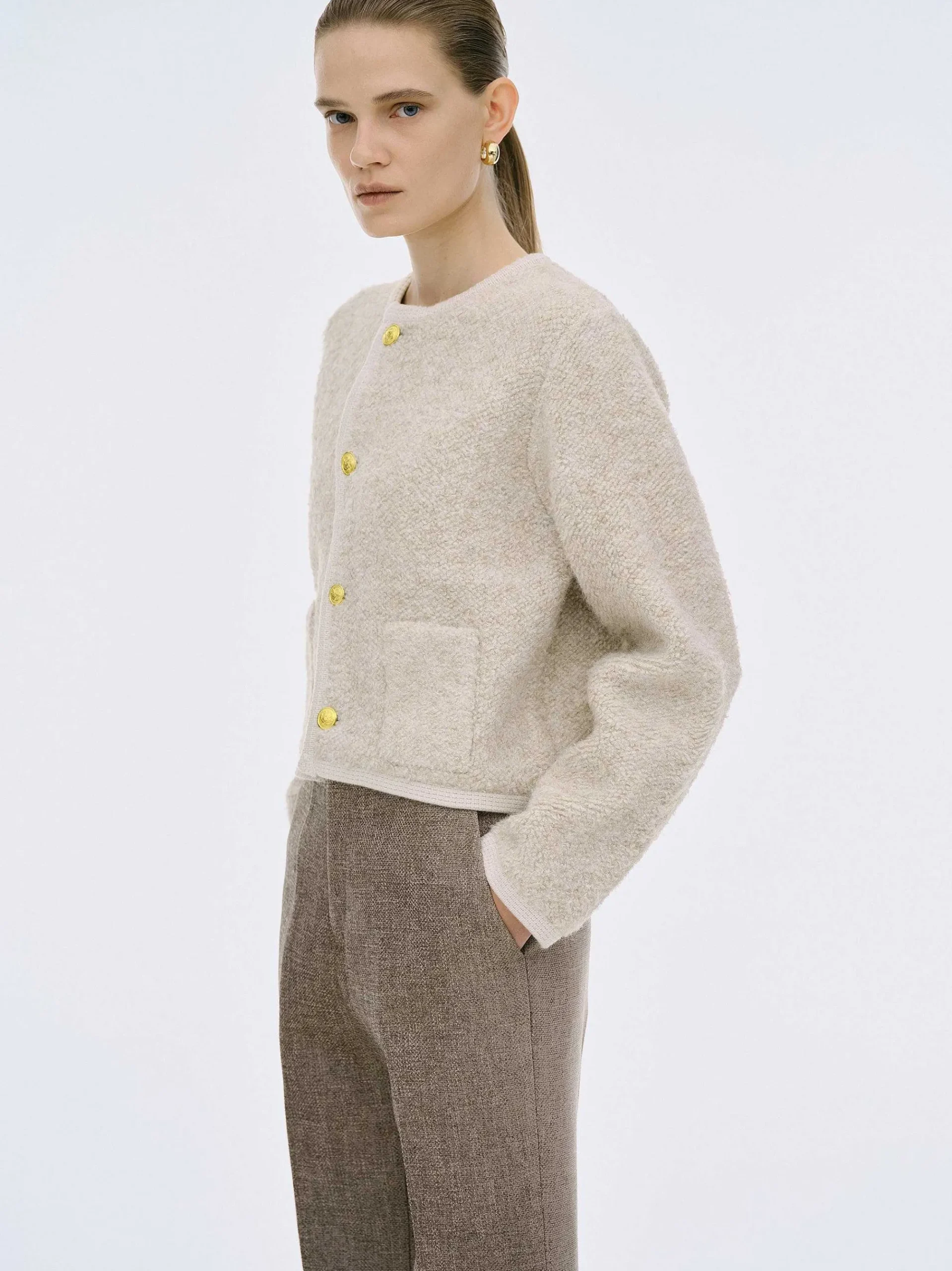 Source Unknown Vêtements-Cardigan En Laine De Tonte Mogador, Melange Beige