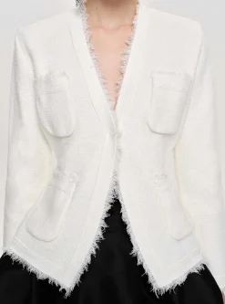 Source Unknown Accessoires-Cardigan Taille Cintree, Blanc Naturel