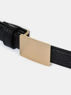 Source Unknown Accessoires-Ceinture Effet Croco A Boucle Plate, Dore