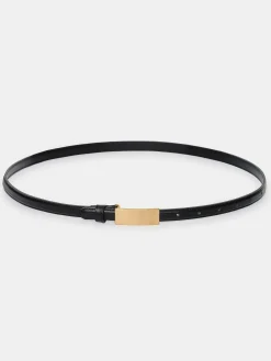 Source Unknown Accessoires-Ceinture En Cuir A Boucle Plate, Noire