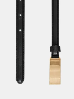 Source Unknown Accessoires-Ceinture En Cuir A Boucle Plate, Noire
