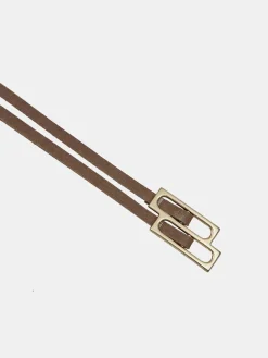 Source Unknown Accessoires-Ceinture En Cuir Double Fine, Moka