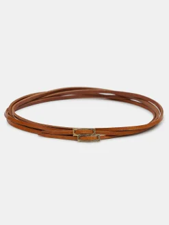 Source Unknown Accessoires-Ceinture En Cuir Double Fine, Beige