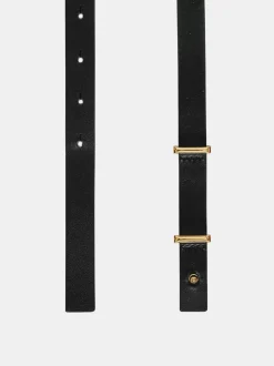 Source Unknown Accessoires-Ceinture Fine En Cuir De Veau, Noir