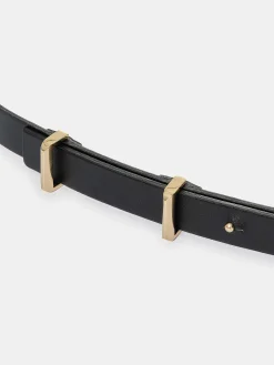 Source Unknown Accessoires-Ceinture Fine En Cuir De Veau, Noir