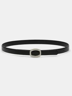 Source Unknown Accessoires-Ceinture Ronde En Cuir Hexagonale, Noir/Argent