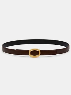 Source Unknown Vêtements-Ceinture Ronde En Cuir Hexagonale, Marron/Dore