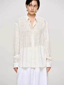Source Unknown Accessoires-Chemise Boutonnee Surdimensionnee En Pointelle, Ivoire