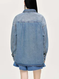 Source Unknown Vêtements-Chemise En Jean Surdimensionnee, Delave Teinte