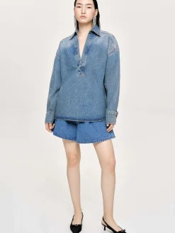Source Unknown Jean-Chemise En Jean Surdimensionnee, Delave Teinte