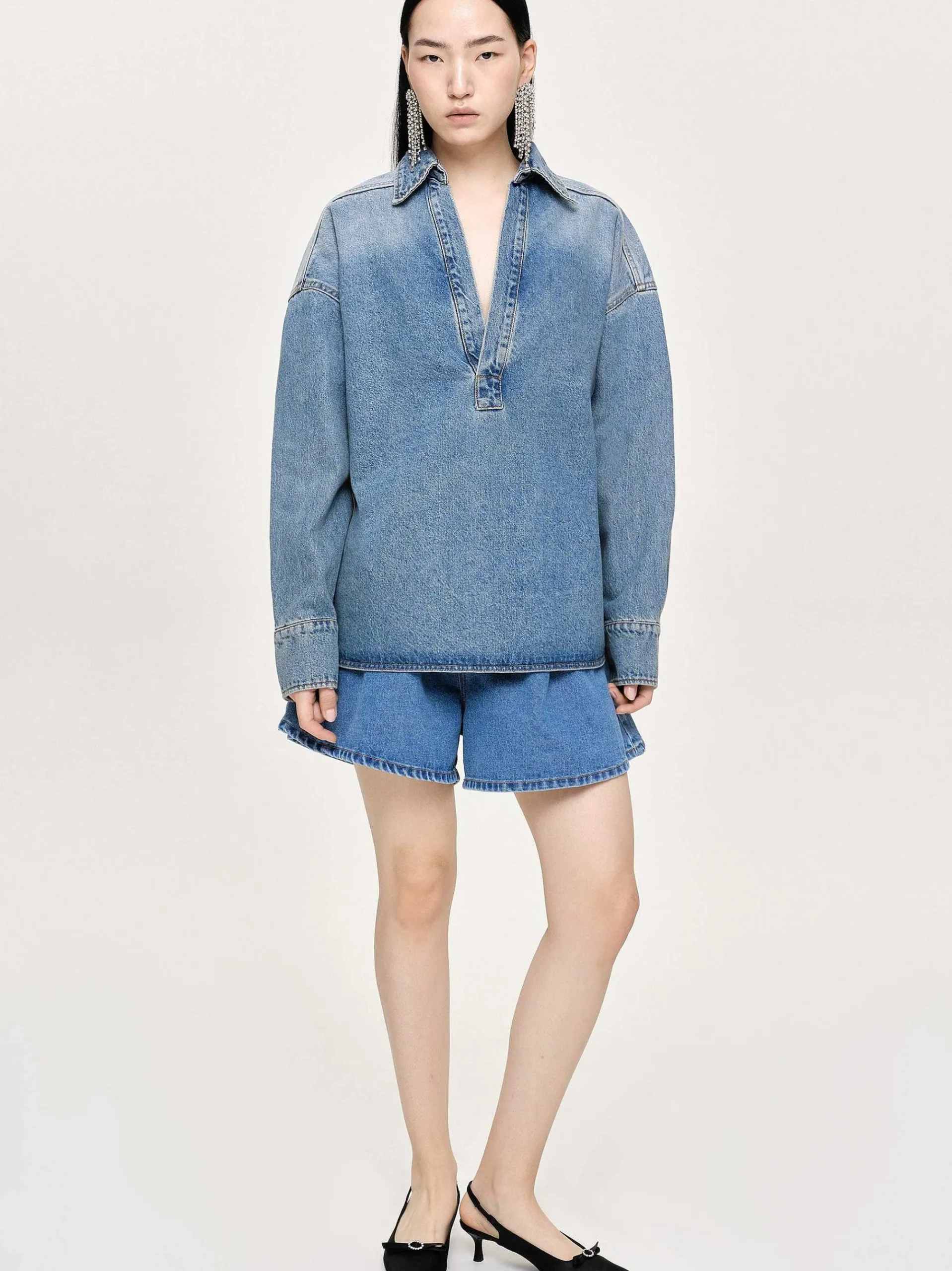 Source Unknown Jean-Chemise En Jean Surdimensionnee, Delave Teinte