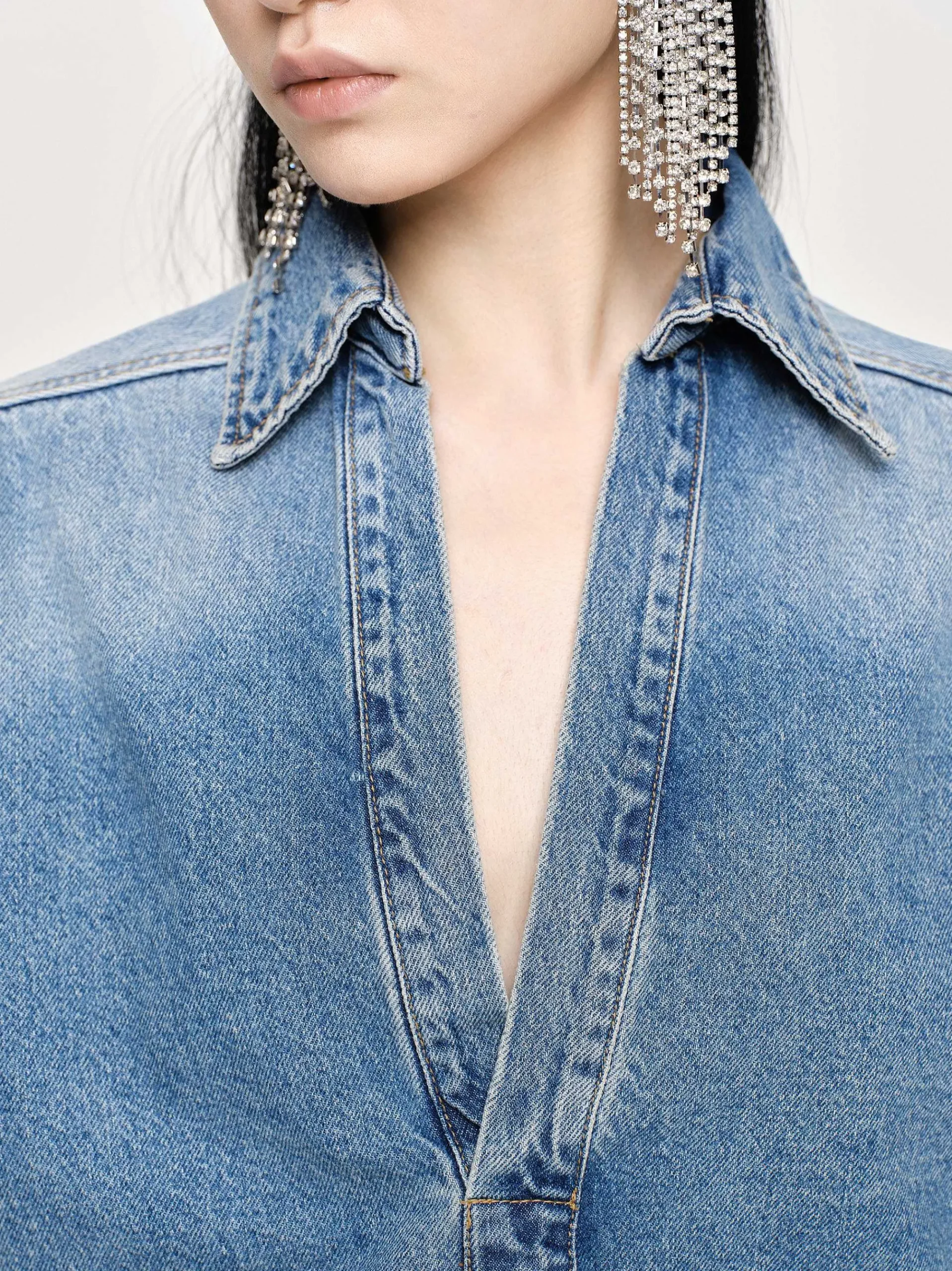 Source Unknown Jean-Chemise En Jean Surdimensionnee, Delave Teinte