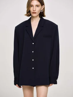 Source Unknown Coordonnées-Chemise Fluide Surdimensionnee, Bleu Marine