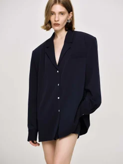 Source Unknown Vêtements D'Exterieur-Chemise Fluide Surdimensionnee, Bleu Marine